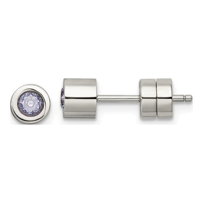 Stainless Steel CZ June Birthstone Stud Earrings