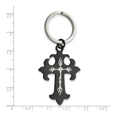 Stainless Steel Black IP Cross Key Ring – view 6