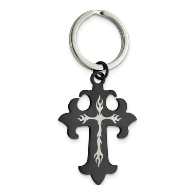 Stainless Steel Black IP Cross Key Ring