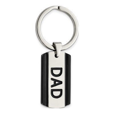 Stainless Steel Black IP Dad Key Ring