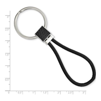 Stainless Steel Black IP Leather Key Ring – view 4