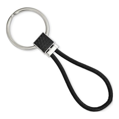 Stainless Steel Black IP Leather Key Ring