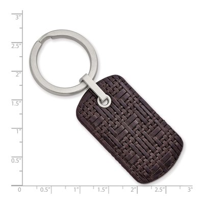 Steel Brown Leather Woven Key Ring – view 3