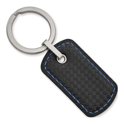 Men's Stainless Steel Leather Stitched Key Ring