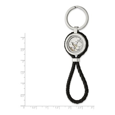 Stainless Steel Key Ring with Pink CZ & Leather – view 3