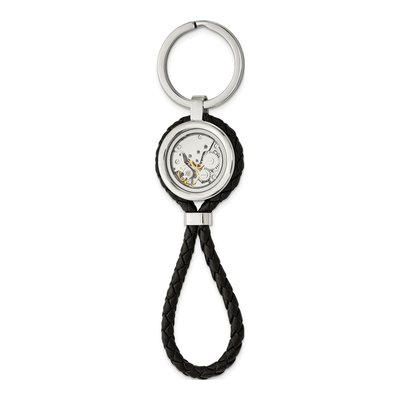 Stainless Steel Key Ring with Pink CZ & Leather