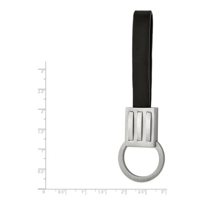 Men's Stainless Steel Black Leather Key Ring – view 2