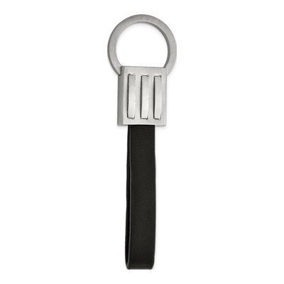 Men's Stainless Steel Black Leather Key Ring