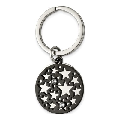Steel Black IP Star Key Ring w/ Crystals