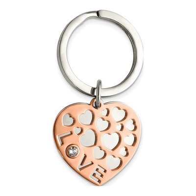 Rose IP Stainless Steel LOVE Hearts Key Ring Set