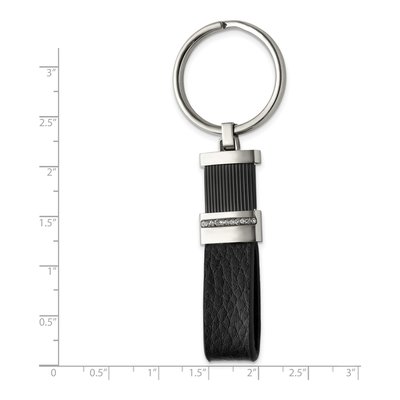 Stainless Steel Black IP Crystal Leather Key Ring – view 3