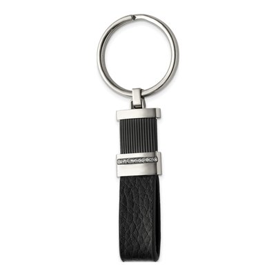 Stainless Steel Black IP Crystal Leather Key Ring