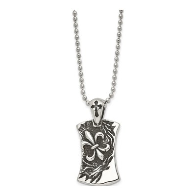 Stainless Steel Fleur de Lis Dog Tag Pendant Necklace – view 5