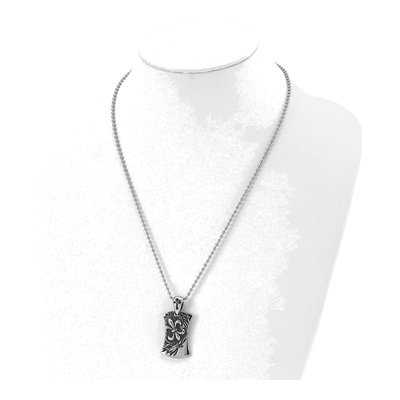 Stainless Steel Fleur de Lis Dog Tag Pendant Necklace – view 6