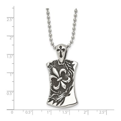 Stainless Steel Fleur de Lis Dog Tag Pendant Necklace – view 7