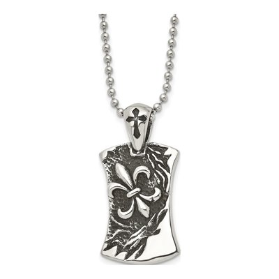 Stainless Steel Fleur de Lis Dog Tag Pendant Necklace
