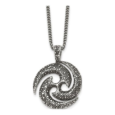 Stainless Steel Spiral Curb Pendant Necklace