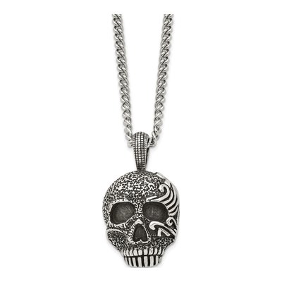 Stainless Steel Skull Curb Pendant Necklace – view 5