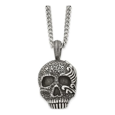 Stainless Steel Skull Curb Pendant Necklace