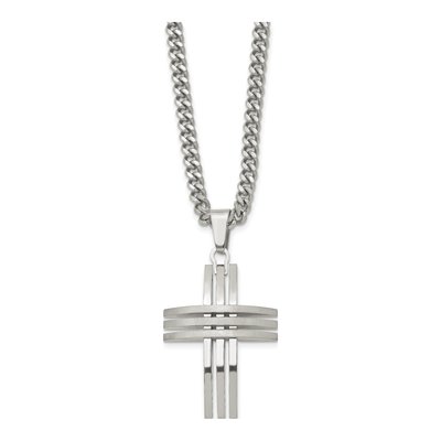 Stainless Steel Cross Curb Pendant Necklace – view 5
