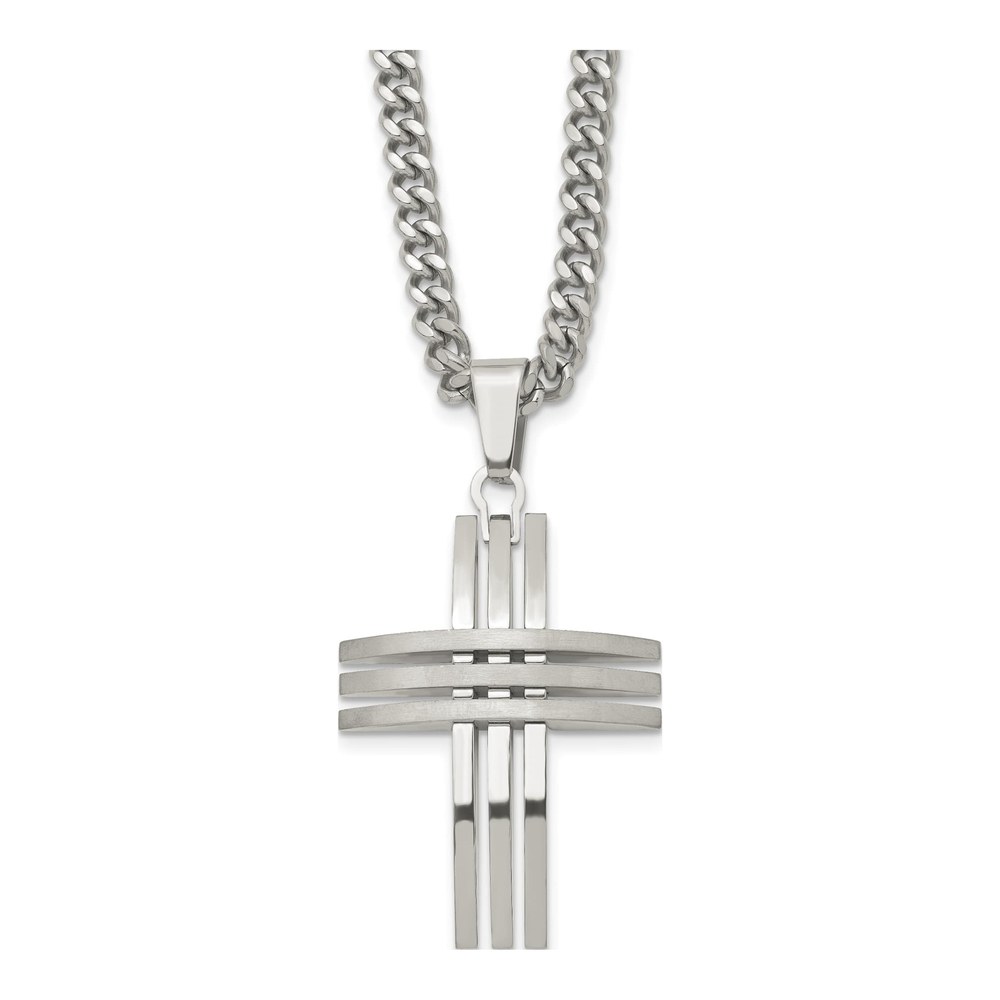 Men's Stainless Steel Cross Pendant Curb Necklace