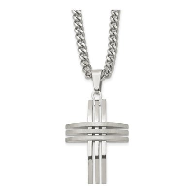 Stainless Steel Cross Curb Pendant Necklace