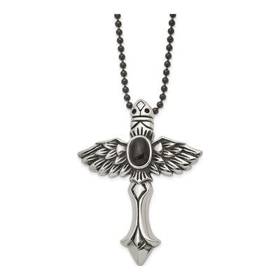 Stainless Steel Cross Wings Pendant Necklace