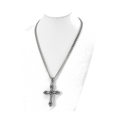 Stainless Steel Lab-Created Agate Cross Pendant Necklace – view 6