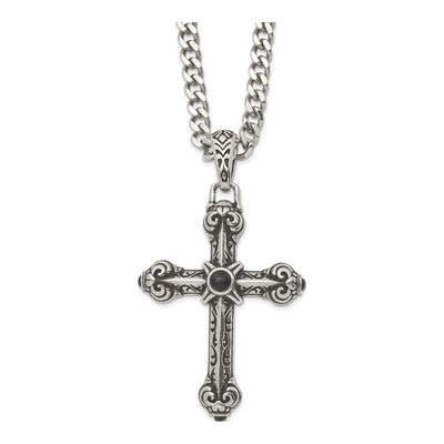 Stainless Steel Lab-Created Agate Cross Pendant Necklace