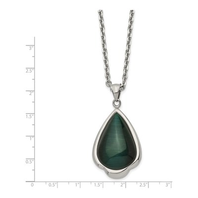 Stainless Steel Green Cat's Eye Teardrop Pendant Necklace – view 5