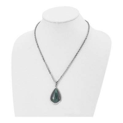 Stainless Steel Green Cat's Eye Teardrop Pendant Necklace – view 6