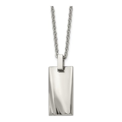 Stainless Steel Concave Rectangle Pendant Necklace