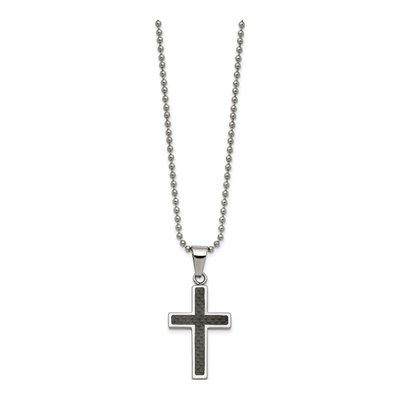 Stainless Steel Carbon Fiber Cross Pendant Necklace – view 3