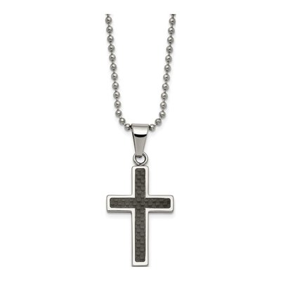 Stainless Steel Carbon Fiber Cross Pendant Necklace