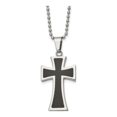 Stainless Steel Carbon Fiber Cross Pendant Necklace