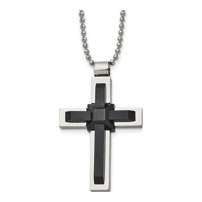 Black Stainless Steel Cross Pendant Necklace