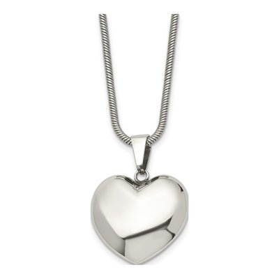 Stainless Steel Puffed Heart Pendant Necklace