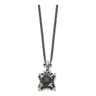 Stainless Steel Agate Fleur de Lis Pendant Necklace – view 5