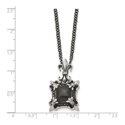 Stainless Steel Agate Fleur de Lis Pendant Necklace – view 7