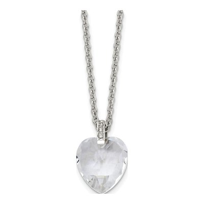 Stainless Steel Crystal & CZ Heart Pendant Necklace