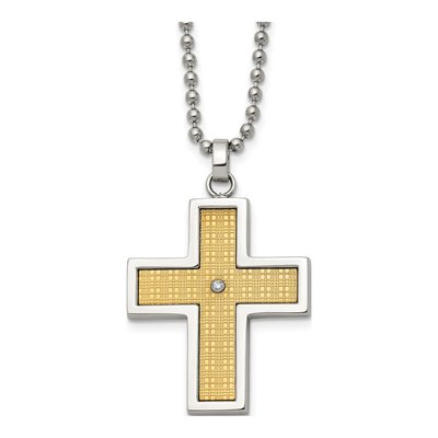 Stainless Steel Diamond Cross Pendant Necklace