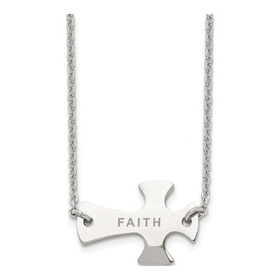 Stainless Steel Faith Sideways Cross Pendant Necklace