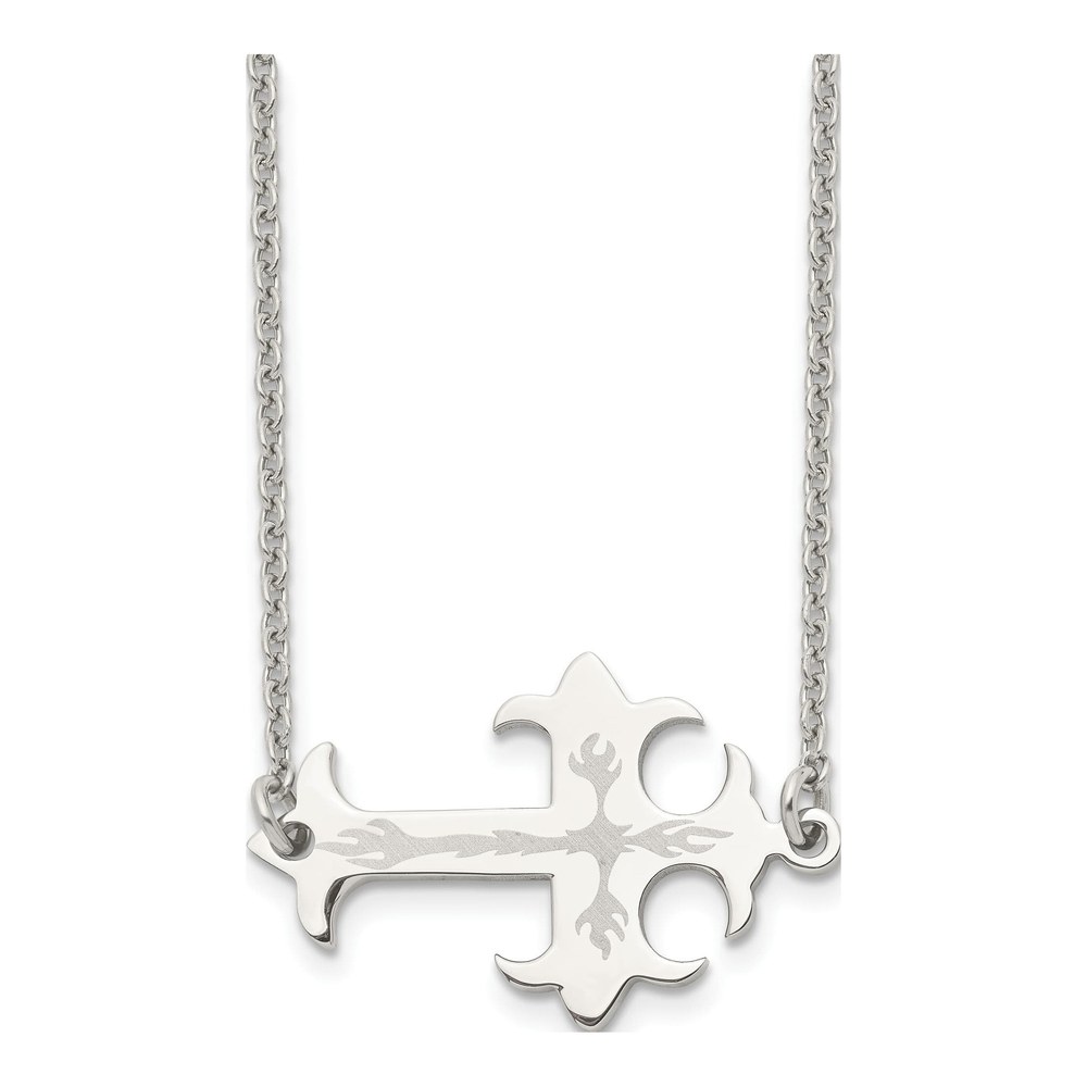 Stainless Steel Flame Sideways Cross Pendant Necklace