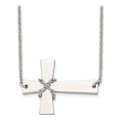 Stainless Steel Sideways Cross Pendant Necklace