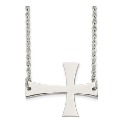 Stainless Steel Sideways Cross Pendant Necklace