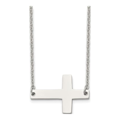 Stainless Steel Sideways Cross Pendant Necklace