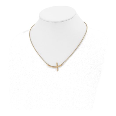 Stainless Steel IP Sideways Cross Pendant Necklace – view 6