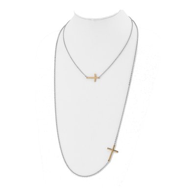 Stainless Steel Layered Cross Pendant Necklace – view 7