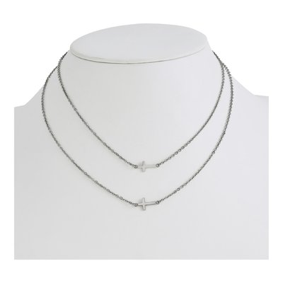 Stainless Steel Double Cross Layered Pendant Necklace – view 6