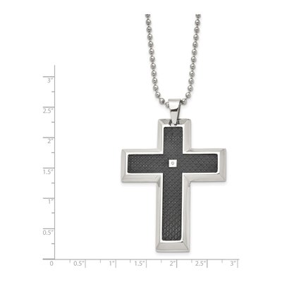 Stainless Steel 1/10 ct tw Diamond Carbon Fiber Cross Pendant Necklace – view 4